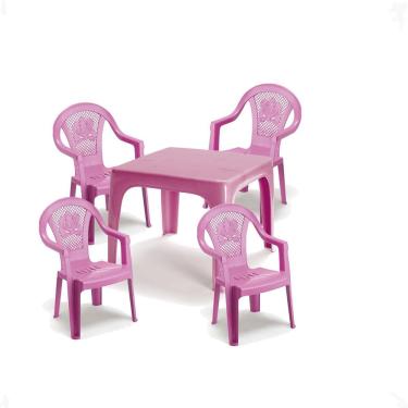 Imagem de Mesinha Infantil Rosa 46X38Cm + 4 Cadeira Poltroninha Kids