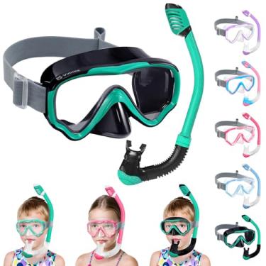 Imagem de Vvinca Conjunto de Snorkel Infantil com Tira Elástica de Tecido para Idades de 4 A 14 Anos-Equipamento de Mergulho com Snorkel de Superfície Seca para Crianças, Jovens E Jovens-Máscara de Mergulho Inf
