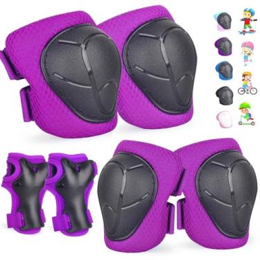 Imagem de FOOKCIAN Conjunto De Joelheiras E Cotoveleiras Para Crianças/Jovens De 3 A 14 Anos, Meninos E Meninas, Conjunto De Equipamentos De Proteção, Joelheiras Ajustáveis, Cotoveleiras, Protetores De Pulso,