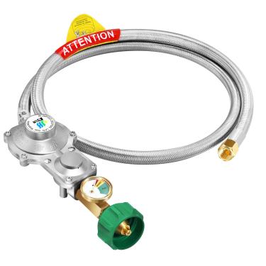 Imagem de GasSaf Regulador De Propano De 5 Pés E 2 Estágios Com Mangueira, Regulador De Propano De Dois Estágios Com Medidor Adequado Para Rv, Gerador, Fogão De Acampamento, Churrasqueira A Gás E Aquecedor -