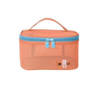 Imagem de JETENCN Bolsa de higiene portátil, bolsa de armazenamento de batom de viagem de grande capacidade, bolsa de maquiagem de secagem rápida para praia por atacado, Laranja