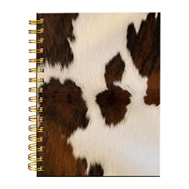 Imagem de iampanda Caderno espiral de jornal, encadernação de fio duplo forte com papel premium para meninas mulheres, pele de animal de fazenda leopardo marrom vaca 60 folhas A5 caderno/diário pautado universitário, perfeito para presentes de casa de escritório escolar, couro de vaca vintage