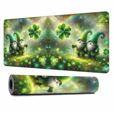 Imagem de Y YIHANGBEST Tapete de rato trevo de gnomos do dia de São Patrício trevo de quatro folhas verde duende da sorte folclore irlandês XL tapete de teclado para jogos, para mesa, computador, escritório,