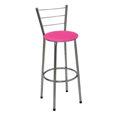 Imagem de Kit 2 Banquetas Altas Cromada com Encosto Assento Rosa - Fortmix