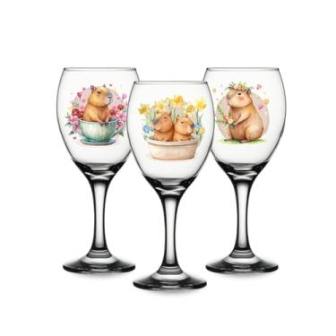 Imagem de Jogo 3 Taças De Vinho Decorada Capivara Fofa Vidro Personalizada Presente Criativo