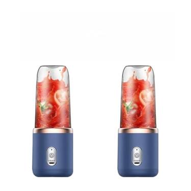 Imagem de Espremedor Elétrico Mini Liquidificador Portátil 4 Lâminas De Suco De Alimentos Misturador 400ml(1 COPO AZUL KIT 2)