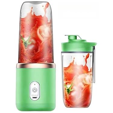 Imagem de Espremedor Elétrico Mini Liquidificador Portátil 4 Lâminas De Suco De Alimentos Misturador 400ml(2 COPOS VERDE)