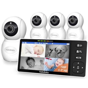 Imagem de HelloBaby 5.5 720P HD Video Baby Monitor No WiFi, 4 Cameras Baby Monitors, Split Screen Remote Pan/Tilt/Zoom Baby Monitor, Wide View Range, 1080P Camera, Night Light, 4000mAh Battery, Ideal