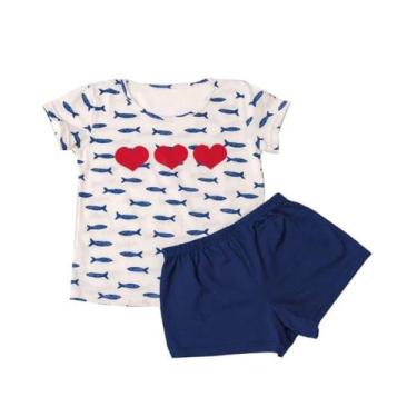 Imagem de Pijama Curto Shortdoll Feminino Peixinhos Demillus 100 Algodão, M