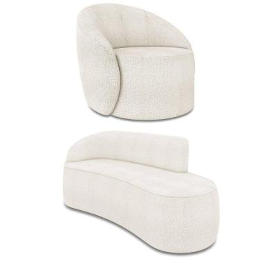 Imagem de Sofá 3 Lugares Orgânico 180cm Morgan E Poltrona Lua Bouclê Off White D03 - D`rossi