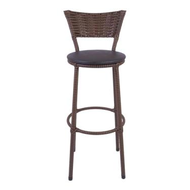 Imagem de Banqueta Alta Revestimento em Junco e Assento Estofado em Corino Conforto e Estilo para sua Cozinha Bar ou Área Gourmet (PRETO)