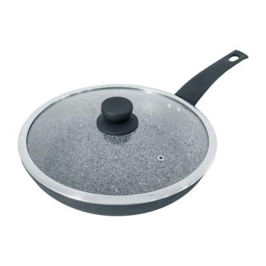 Imagem de Frigideira A Indução Com Tampa Antiaderente Granito Preta 24cm
