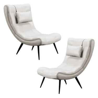 Imagem de Kit 2 Poltronas Decorativas Para Sala De Estar Com Almofada E Pés Palito Lord Facto Prata - Ibiza