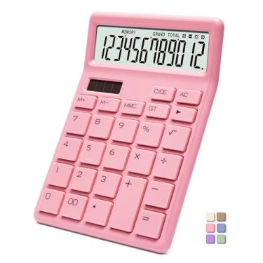 Imagem de Calculadora padrão de 12 dígitos, bateria de energia dupla de mesa rosa e solar, calculadoras de mesa com grande visor LCD, perfeita para uso doméstico, escritório e escola, hibernar automático