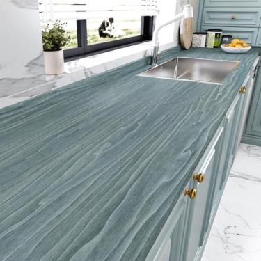 Imagem de Wallercity Papel de contato de madeira envelhecida cinza/azul para bancadas vintage papel de parede de madeira para banheiro armários de cozinha papel de parede de madeira autoadesivo para mesa de