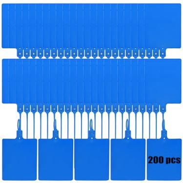 Imagem de Etiquetas de envio de plástico à prova d'água duráveis, pacote com 200, selos de segurança graváveis, etiquetas de pendurar e laços de marcador para armazenamento (azul)