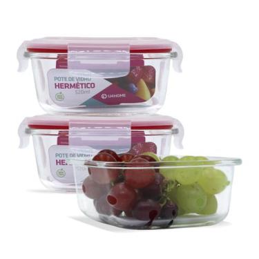 Imagem de KIT 3 Potes de Vidro Quadrado com Tampa Hermética 520ml - U4home, Verm