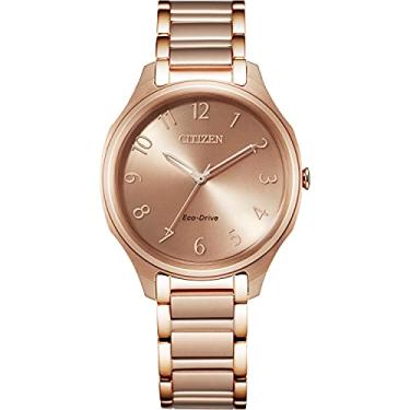 Imagem de Citizen Relógio feminino casual Eco-Drive de quartzo, aço inoxidável, dourado rosa (modelo: EM0758-58X)