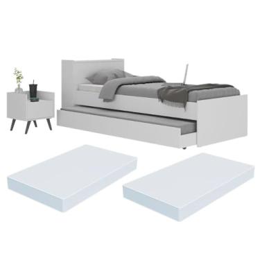 Imagem de Conjunto Quarto Bicama com Colchão e Baú/mesa de Cabeceira Retrô Multimóveis Mp4222 Branco/preto