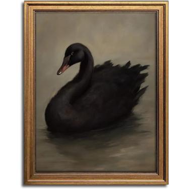 Imagem de Aroutde Arte de parede vintage emoldurada em ouro (Cisne Negro, 40,6 cm x 30,5 cm L, emoldurado)