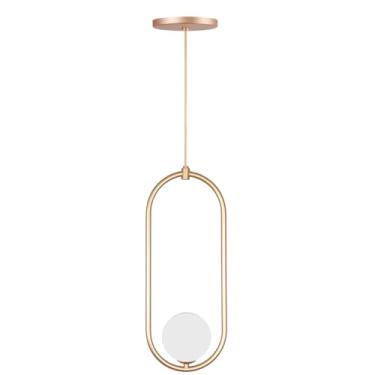 Imagem de Pendente Jabuticaba Oval Luminária Moderna em Metal Preto ou Dourado com Globo de Vidro Branco Leitoso para Lâmpada G9 (Dourado)