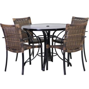 Imagem de Jogo 4 Cadeiras Ascoli e Mesa Tampo Ripado de 1,00m Alumínio para Varanda, Piscina, Jardim