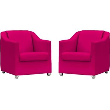Imagem de Kit 2 Poltronas Mila Corino Cores Pé De Plástico Cromado - Pink Corino