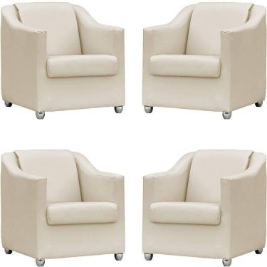 Imagem de Kit 4 Poltronas Mila Corino Cores Pé De Plástico Cromado - Bege Corino