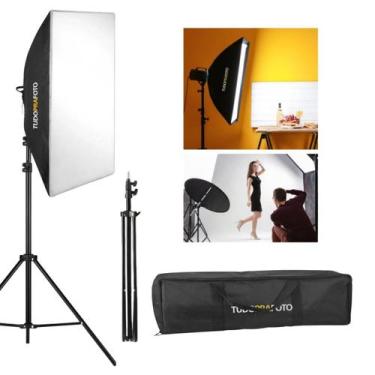 Imagem de Softbox 50x70cm TUDOPRAFOTO Bivolt + Tripé 2m + Bolsa de Transporte