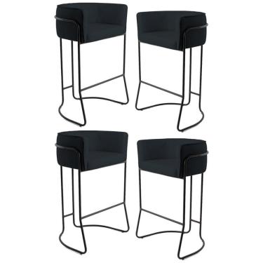 Imagem de Kit 4 Banquetas Decorativas Base Aço Preto Betina C-05 Sintético Preto - Domi
