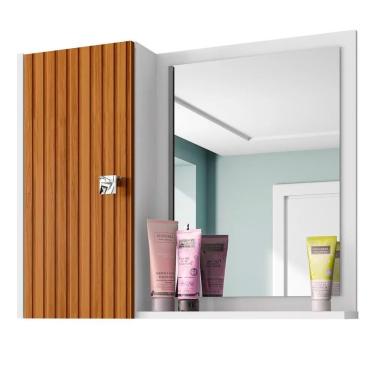 Imagem de Espelheira Para Banheiro Com Armário 1 Porta Gênova Branco-ripado - Bechara