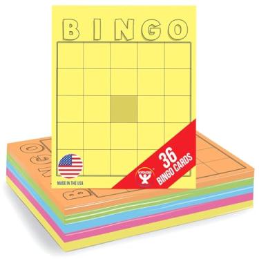 Imagem de Hygloss Produtos Cartões de Bingo em Branco para Escrever - Pacote com 36 Multicoloridos - Folhas de Bingo de Tamanho Grande Descartáveis - Atividades para Sala de Aula, Festas, Concursos, Casamentos