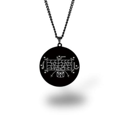 Imagem de Colar Vevê Vodu – Pingente com Símbolos dos Lwas em Aço Inoxidável (Prata, Ouro ou Preto) • Amuleto Espiritual Afro-Caribenho de Proteção, Magia e Fé (Kouzen Azaka, Preto)