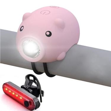 Imagem de Luzes de bicicleta infantis para andar à noite, buzina e luz de bicicleta 2 em 1, conjunto de farol e lanterna traseira de bicicleta recarregável, farol de scooter para meninos e adultos, 3 modos de