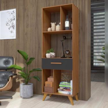 Imagem de Estante Multiuso 1 Gaveta Flex Laura Indekes, Freijo/Chumbo/Off