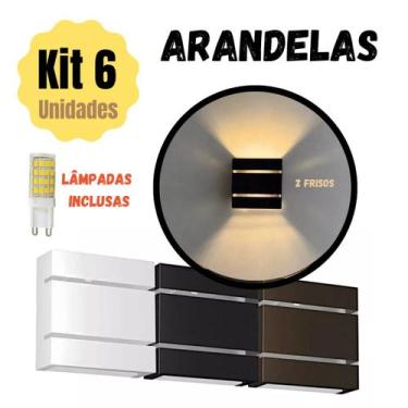 Imagem de Kit 6 Arandela Dois Fachos Dois Friso Parede Muro - Cor Preto - L&C
