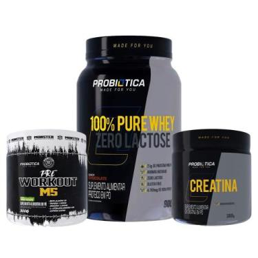 Imagem de Kit Suplementos 100% Pure Whey Zero Lactose 900g + Pré Treino M5 + Cre