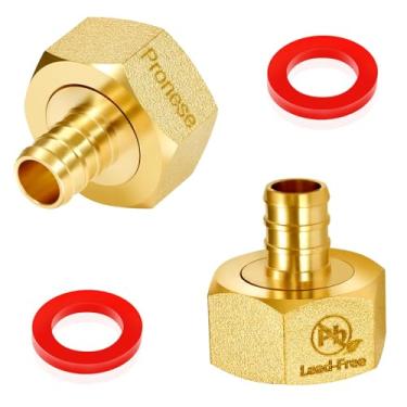 Imagem de Pronese Adaptador de mangueira de jardim de latão sólido de 4 peças – Barb PEX de 3/10.2 cm para conector giratório fêmea de 3/10.2 cm, resistente à corrosão para gramado/barco/casa/irrigação