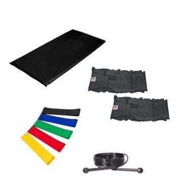 Imagem de Kit Colchonete Preto + Par de Caneleira  3kgs  + 5 Mini Band Elástico 