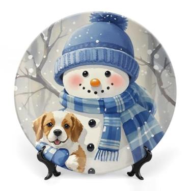 Imagem de NTVOWPZO Bone China Prato decorativo de cerâmica como filhotes, para decoração de parede de escritório em casa, com suporte vertical, placas decorativas para casa, cozinha, quarto, 25,4 cm