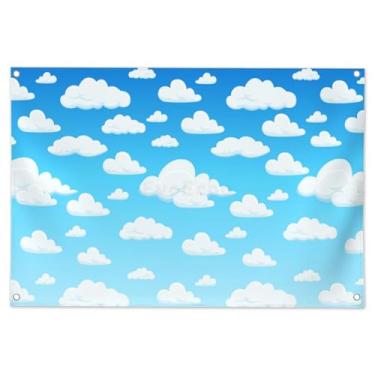 Imagem de Céu azul, nuvens brancas, fundo gradiente, desenho animado de 1,8 x 1,1 m, decoração de festa de aniversário, decoração de fotografia para meninos, recém-nascidos, chá de bebê, aniversário, adereços