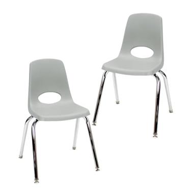 Imagem de Cadeira escolar empilhável de 40,6 cm, assento de estudante empilhável com pernas de aço cromado e deslizadores giratórios; para sala de aula, escola em casa ou escritório - cinza claro (pacote
