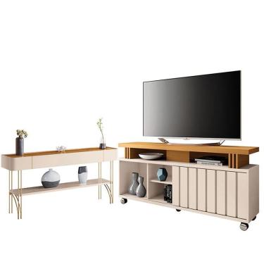 Imagem de Rack Bancada Rivera 1.3 com Aparador Vivant Off White Cinamomo - HB Móveis