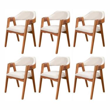 Imagem de Kit 6 Cadeiras de Madeira 100% Maciça Tauari, Estofada e Braço em Cour