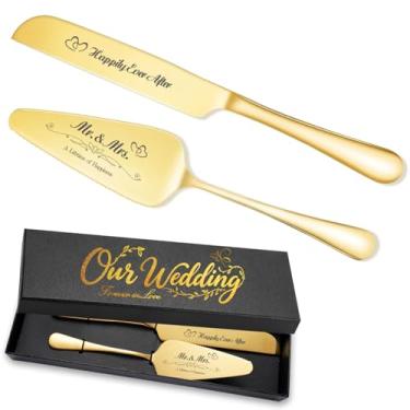 Imagem de Conjunto de faca e servidor de bolo de casamento personalizado, conjunto de corte de bolo de aço inoxidável, faca de confeitaria elegante para noivas, presente de casamento, presente de aniversário de