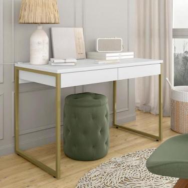 Imagem de Escrivaninha Industrial Vancouver Com 2 Gavetas Dourado/branco - M.a -
