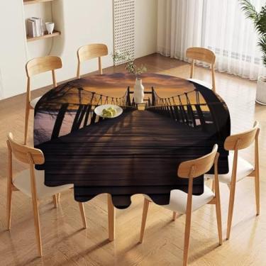 Imagem de LMNGH Toalha de mesa impermeável toalha de mesa redonda para ponte de cozinha ao anoitecer, toalhas de mesa sem rugas, toalha de mesa dobrável para decoração de casa