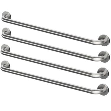 Imagem de Kit 4 Barras de Apoio Banheiro Aço Inox 80cm Barra de Segurança e Acessibilidade para Idosos e Cadeirantes Fixação na Parede
