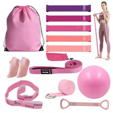 Imagem de Equipamento de Pilates para Exercícios em Casa, Melhor Kit de Pilates Portátil 13 em 1, Kit Essencial de Pilates para Mulheres com Bola de Pilates, Meias de Yoga, Alça de Yoga e Kit de Faixas de