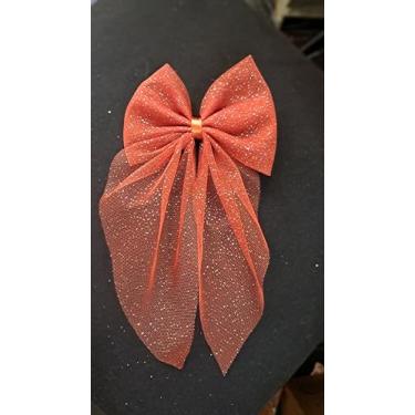 Imagem de Laço de Cabelo em Tule com Brilho, Design Borboleta, Presilha Bico de Pato, para Festas e Eventos (Terracota)